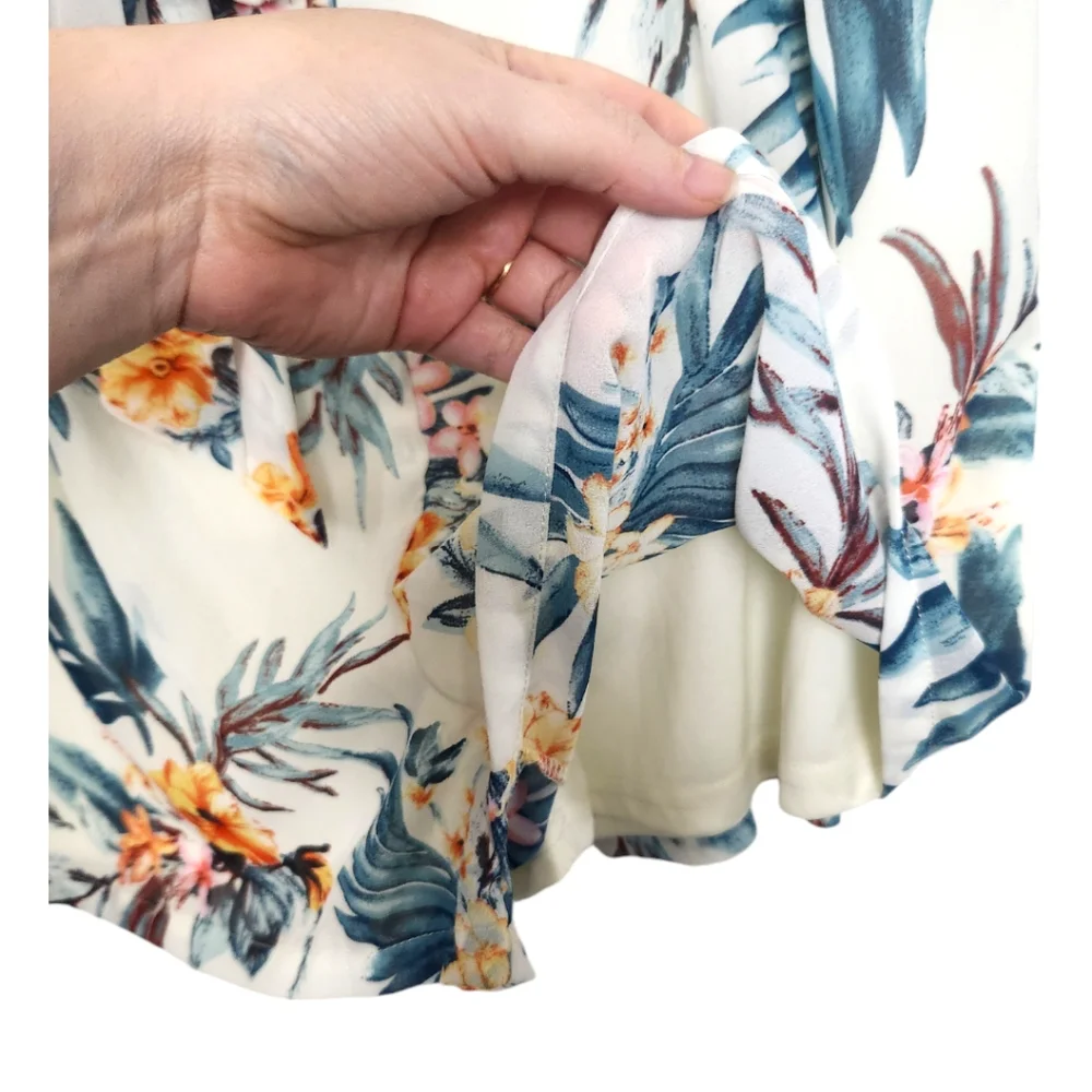 Fashion Nova 2X Flying Far Tropical Print Chiffon Shorts Belt Lined High Rise